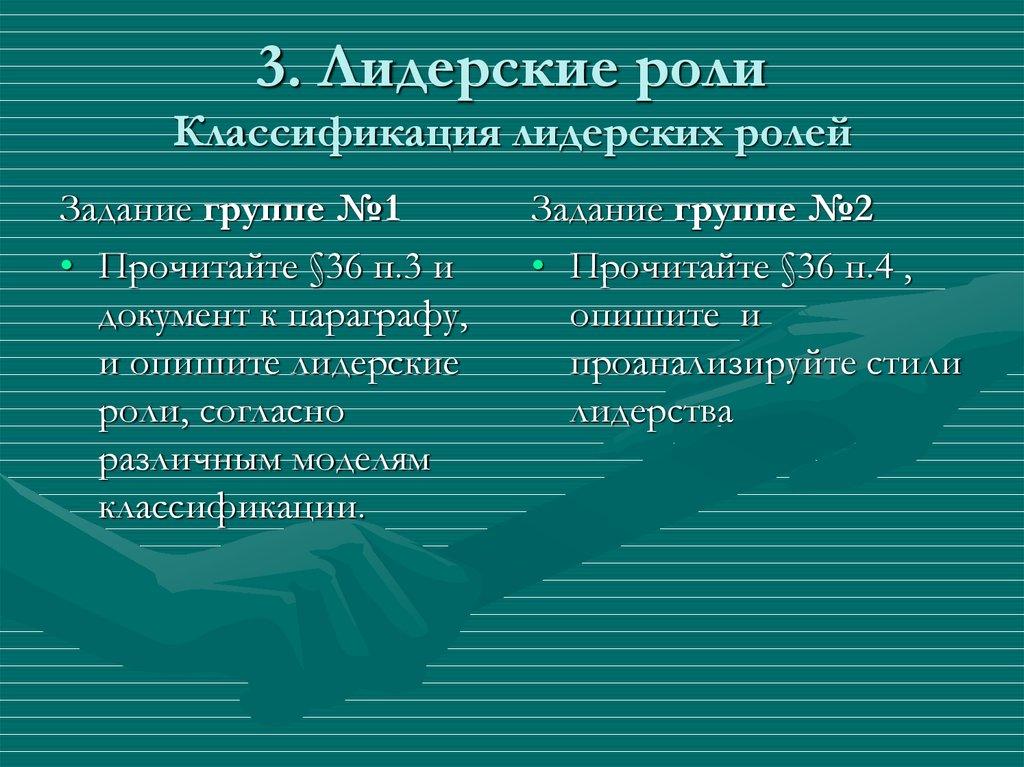3. Лидерские роли Классификация лидерских ролей