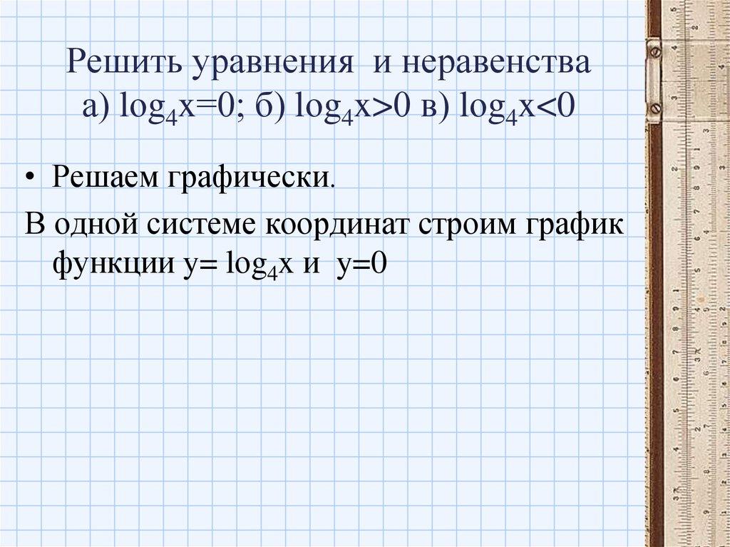 Решить уравнения и неравенства а) lоg4x=0; б) lоg4x>0 в) lоg4x<0