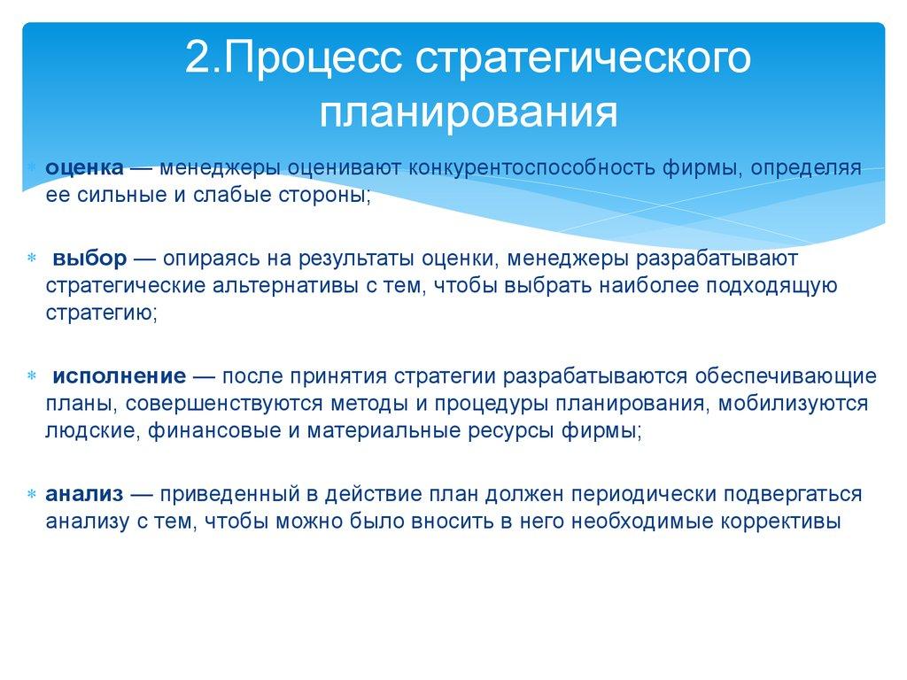 2.Процесс стратегического планирования