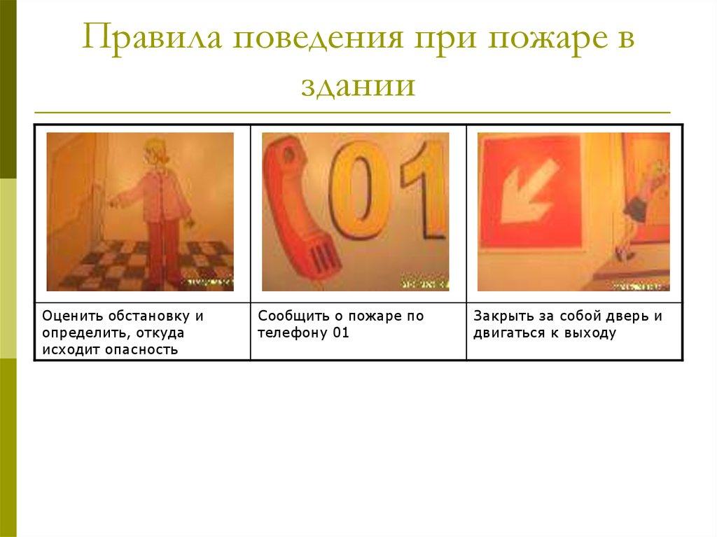 Правила поведения при пожаре в здании