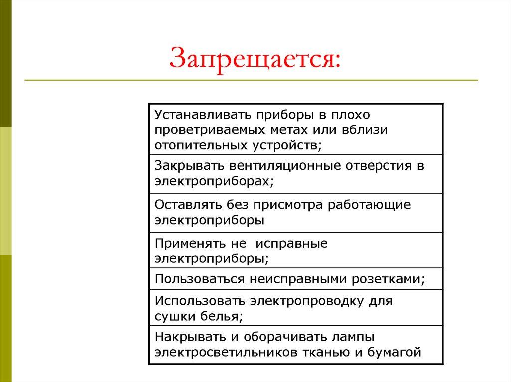 Запрещается: