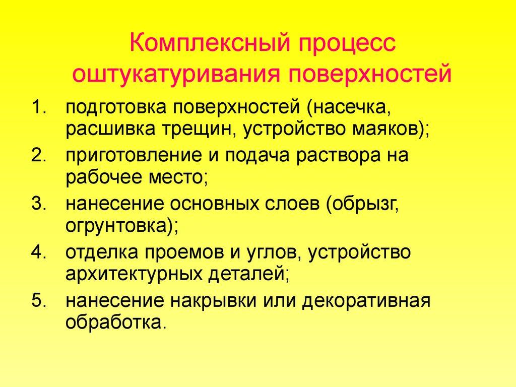 Комплексный процесс оштукатуривания поверхностей