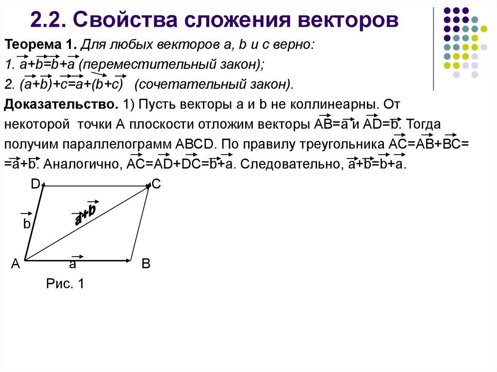 2.2. Свойства сложения векторов