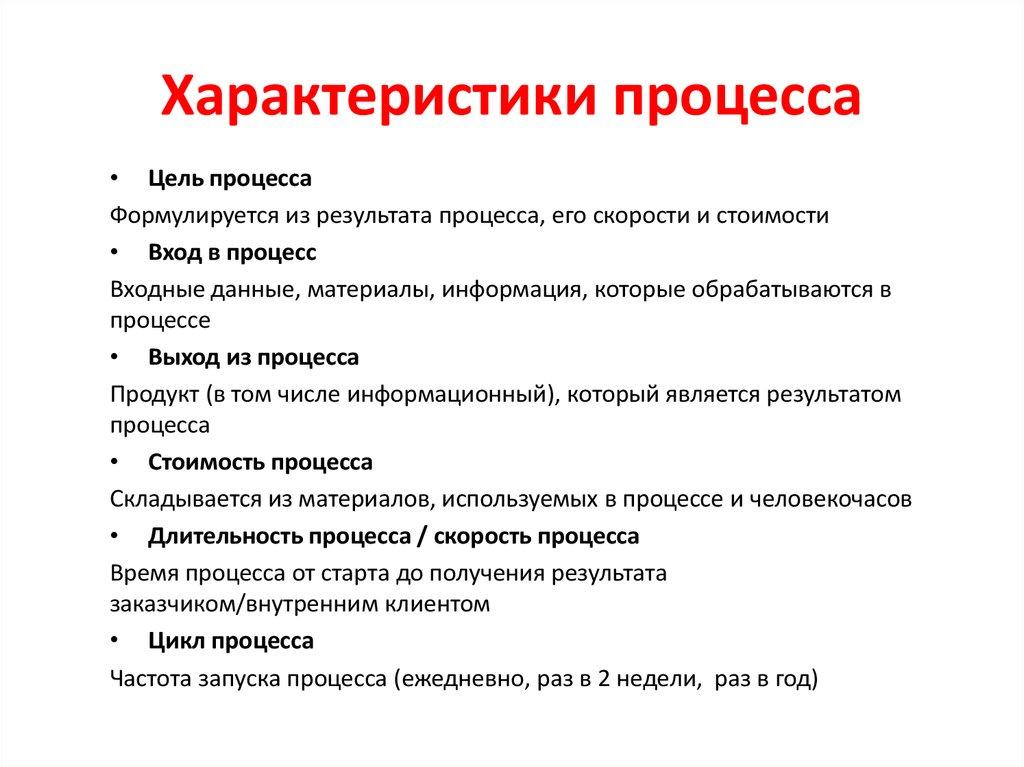 Характеристики процесса