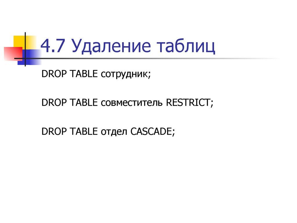 4.7 Удаление таблиц