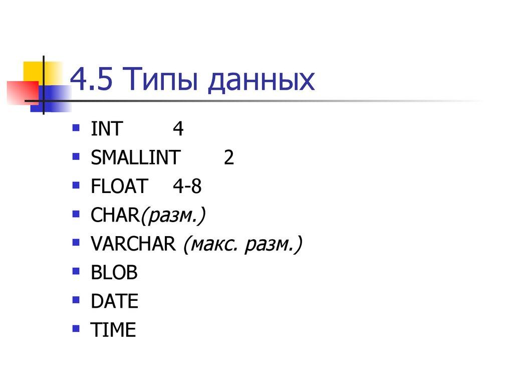 4.5 Типы данных