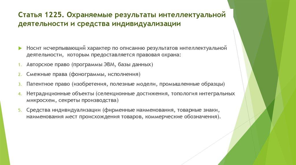 Статья 1225. Охраняемые результаты интеллектуальной деятельности и средства индивидуализации