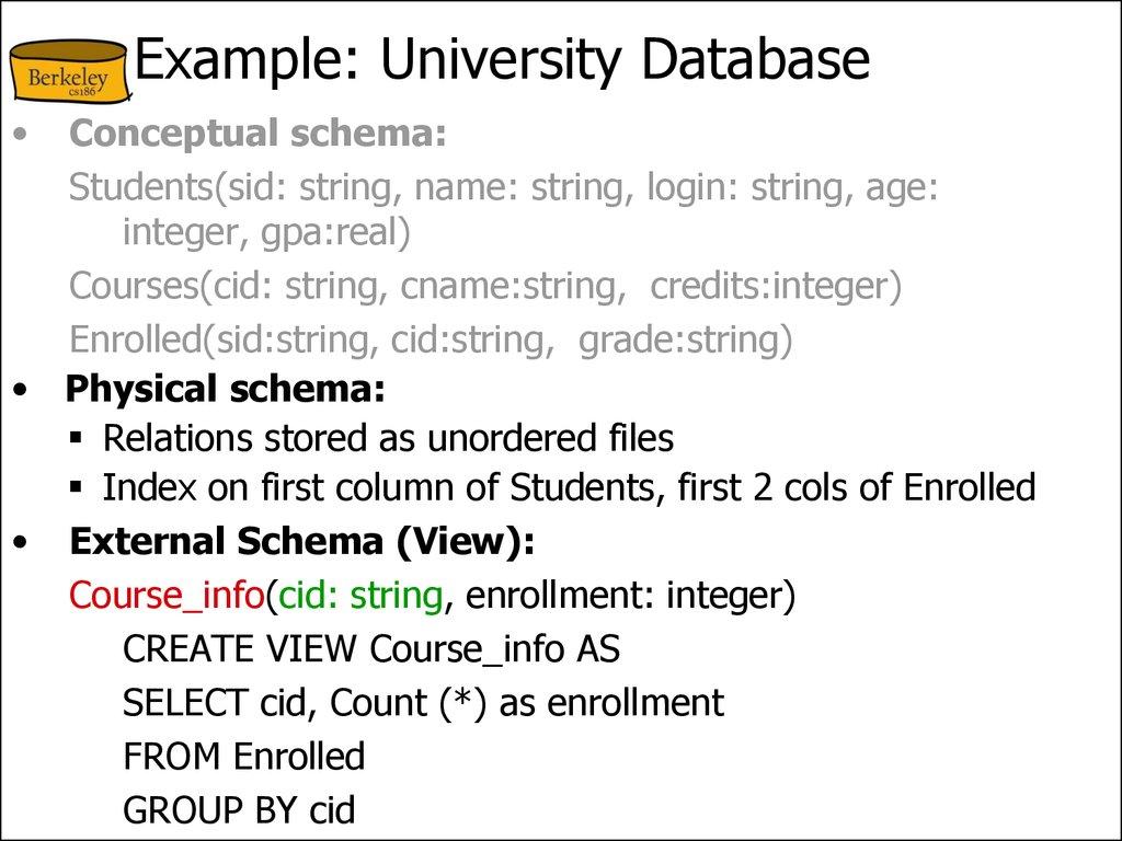 Example: University Database