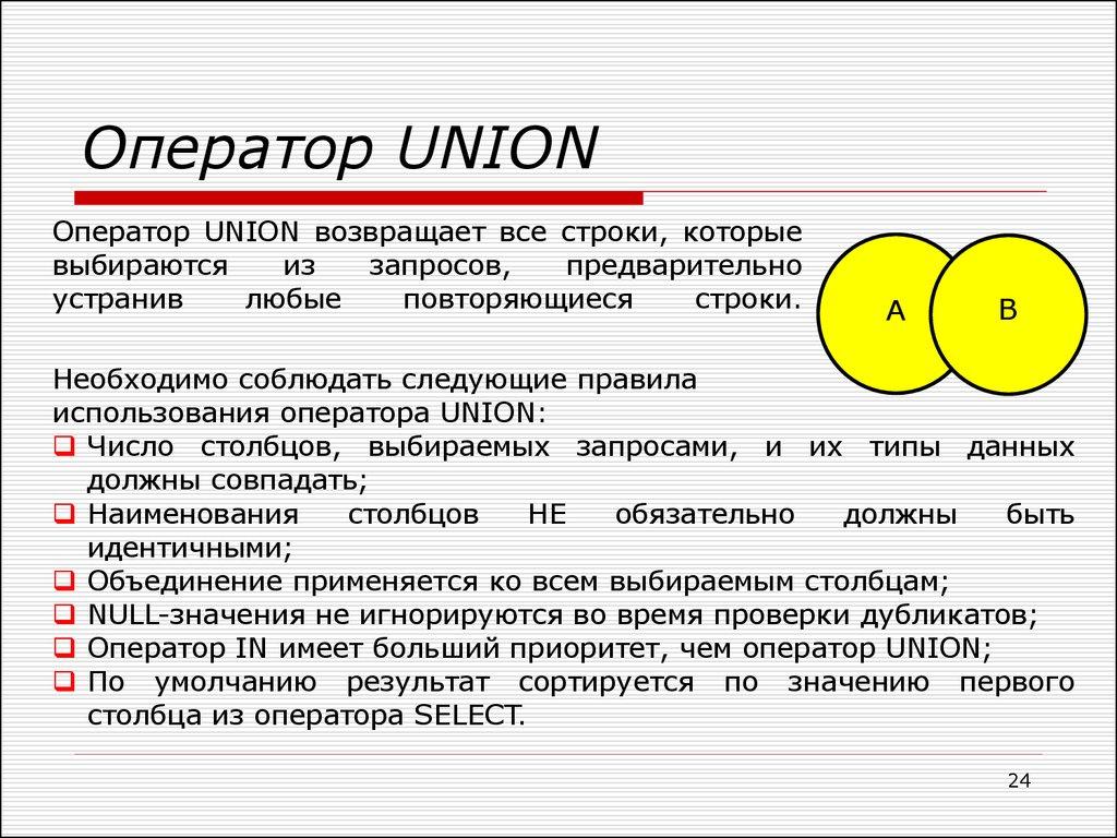 Оператор UNION