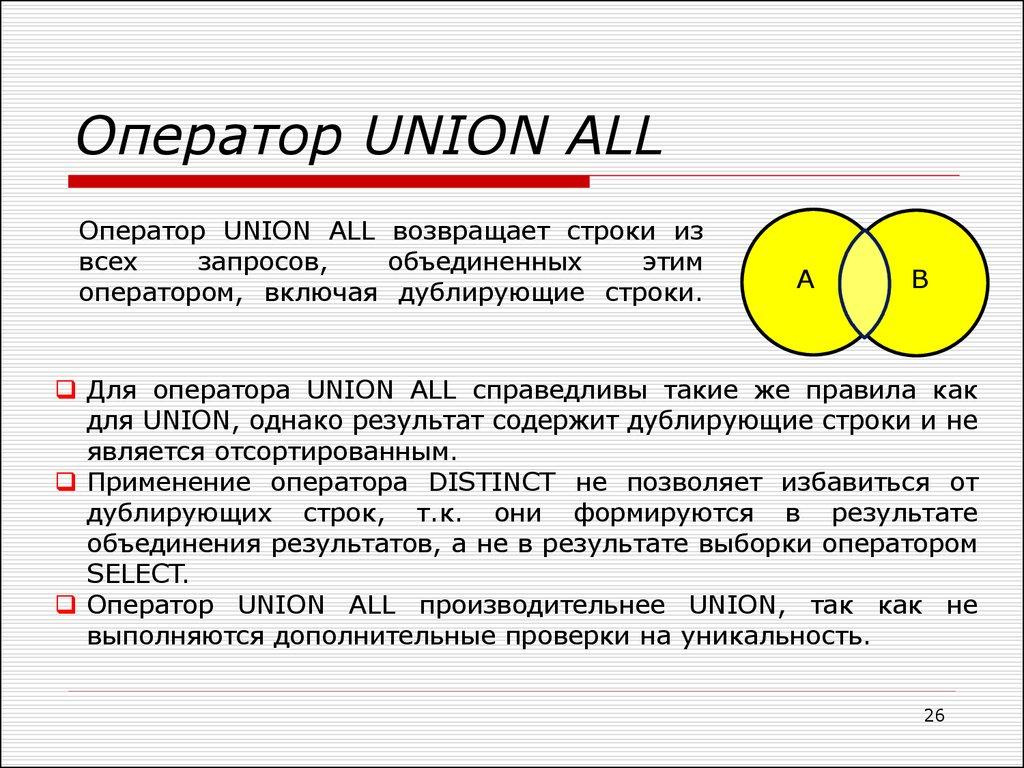 Оператор UNION ALL