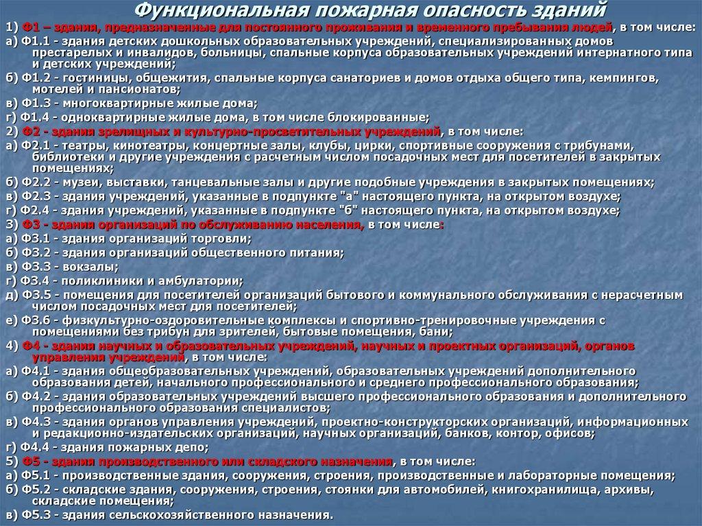 Функциональная пожарная опасность зданий