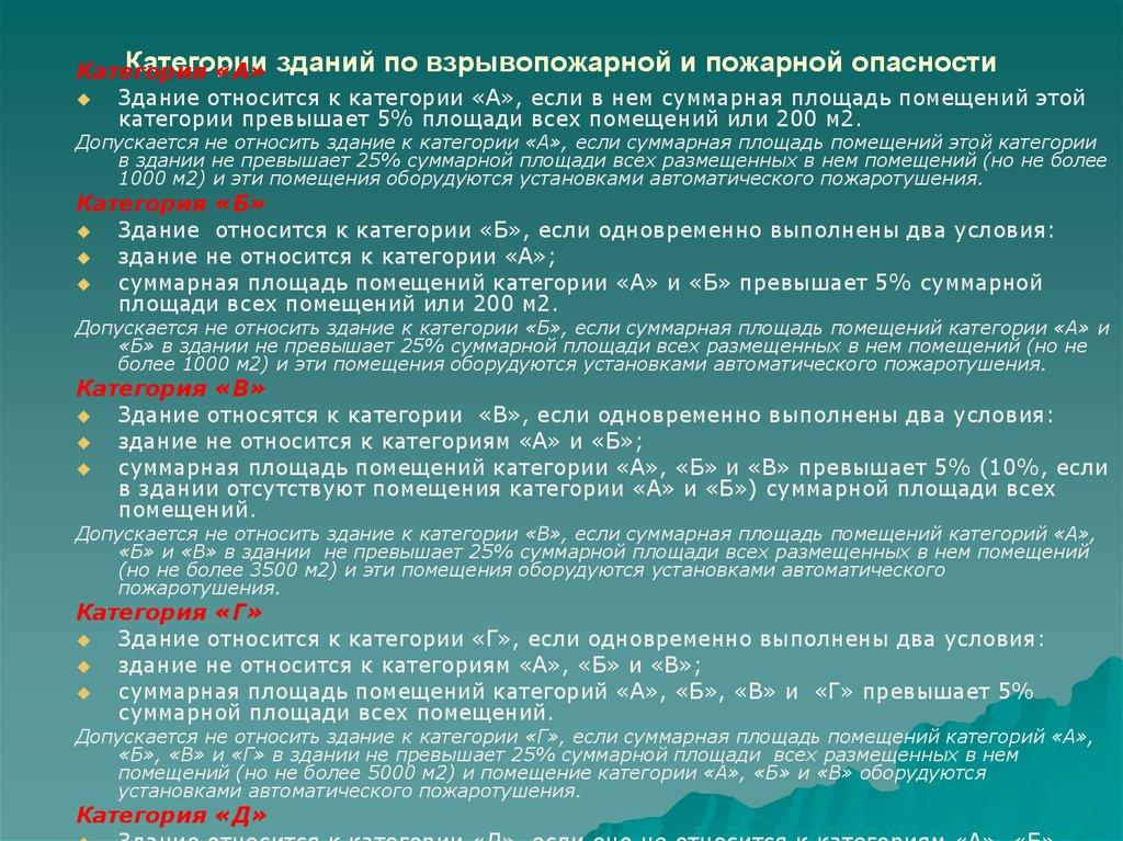 Категории зданий по взрывопожарной и пожарной опасности