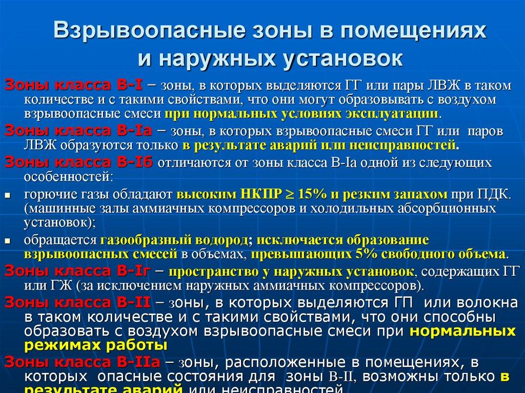 Взрывоопасные зоны в помещениях и наружных установок