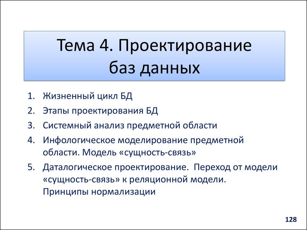 Тема 4. Проектирование баз данных