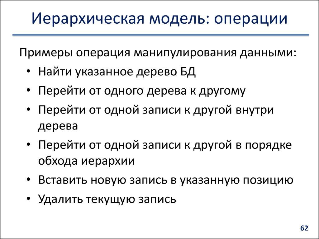 Иерархическая модель: операции