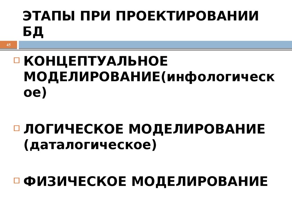 ЭТАПЫ ПРИ ПРОЕКТИРОВАНИИ БД