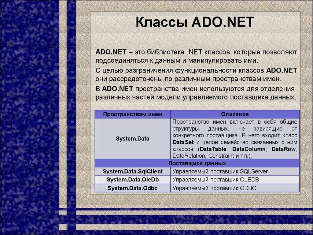 Классы ADO.NET