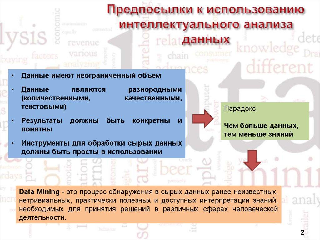 Предпосылки к использованию интеллектуального анализа данных