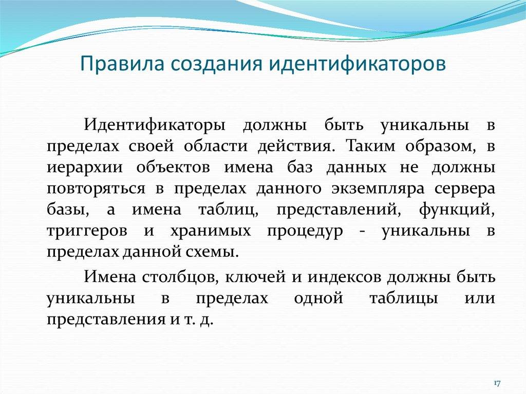 Правила создания идентификаторов