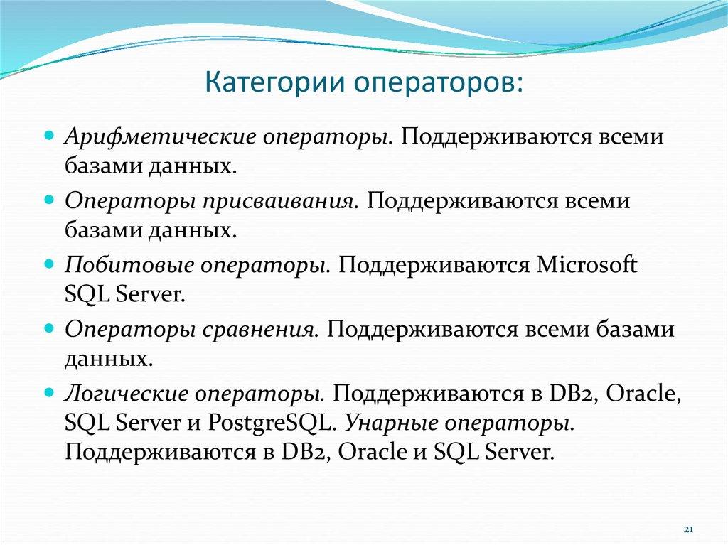 Категории операторов: