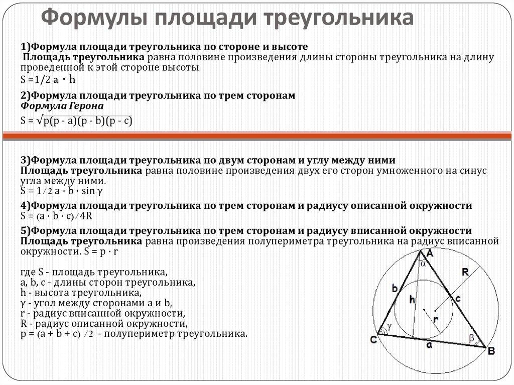 Формулы площади треугольника