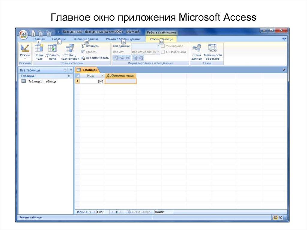 Главное окно приложения Microsoft Access