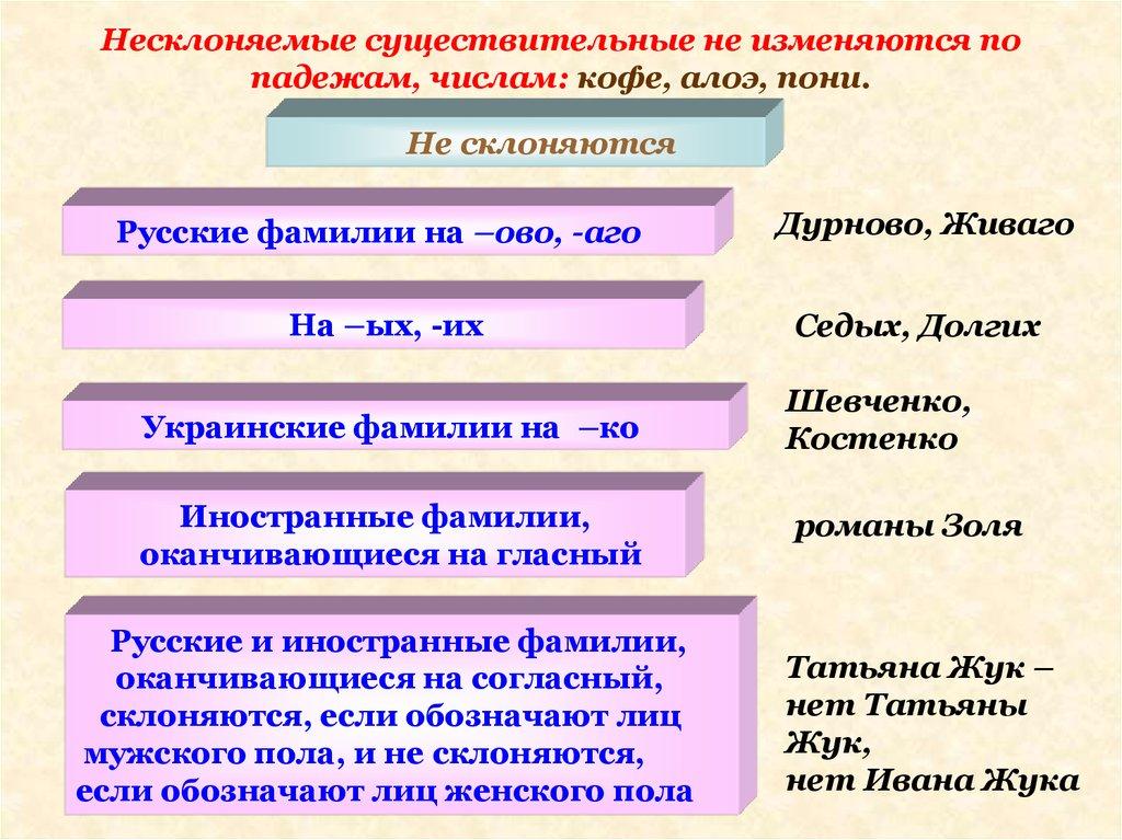 Несклоняемые существительные не изменяются по падежам, числам: кофе, алоэ, пони.