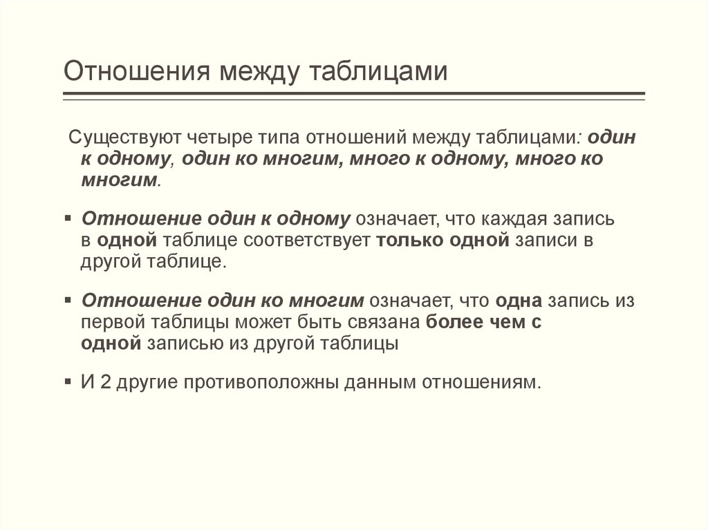 Отношения между таблицами