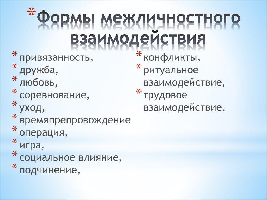 Формы межличностного взаимодействия