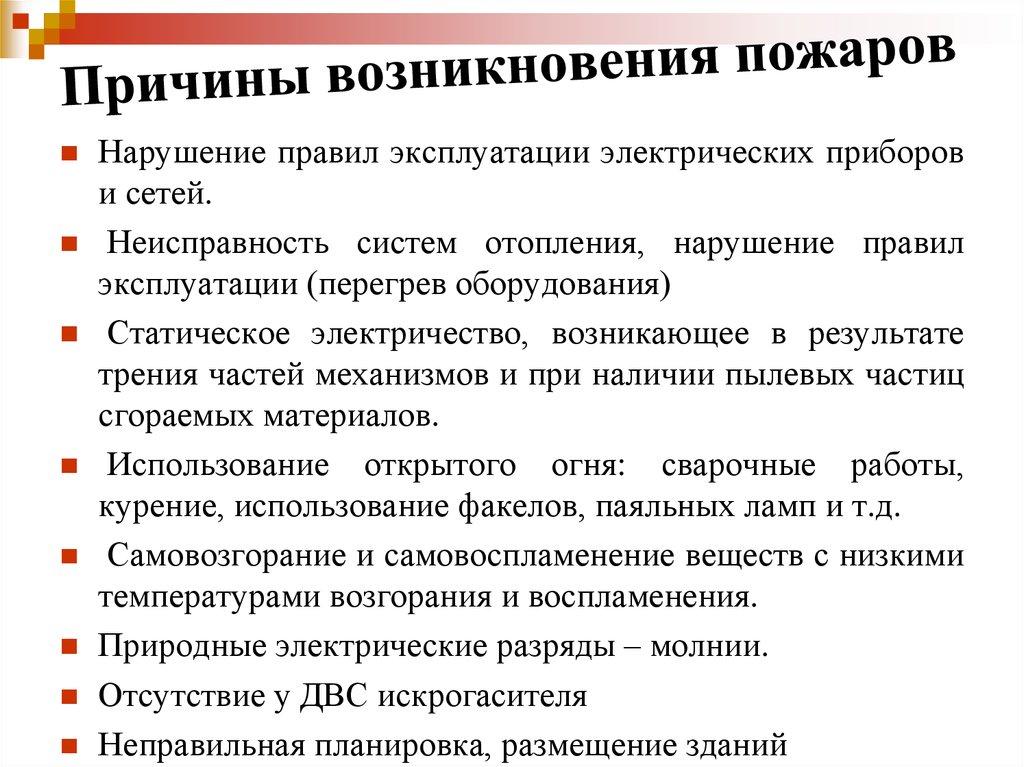 Причины возникновения пожаров