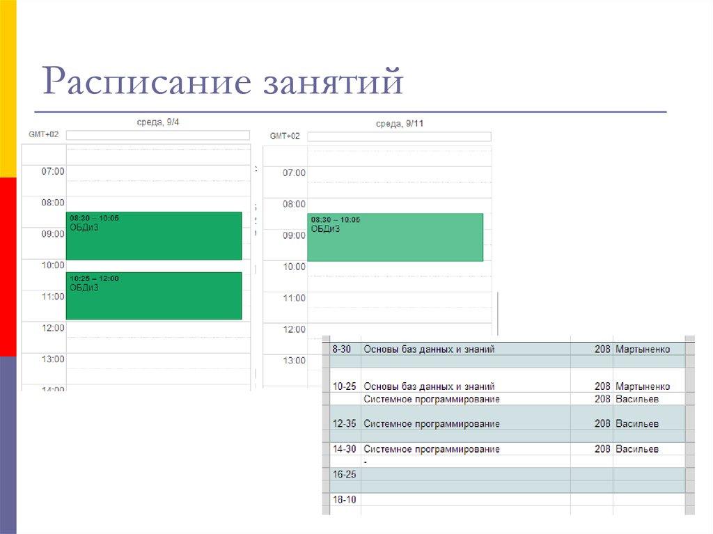 Расписание занятий