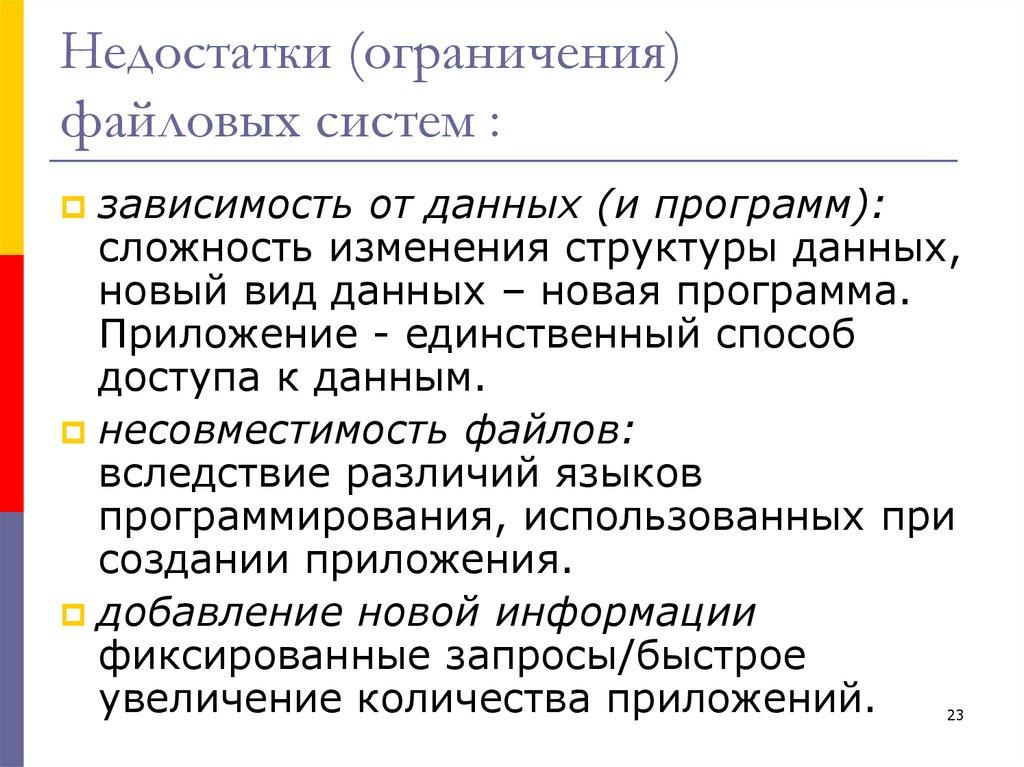 Недостатки (ограничения) файловых систем :