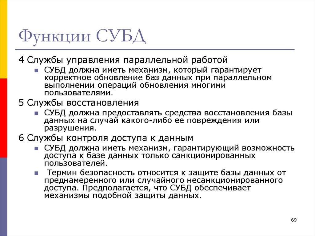 Функции СУБД