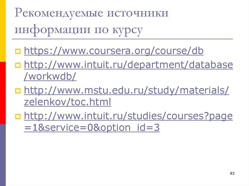 Рекомендуемые источники информации по курсу