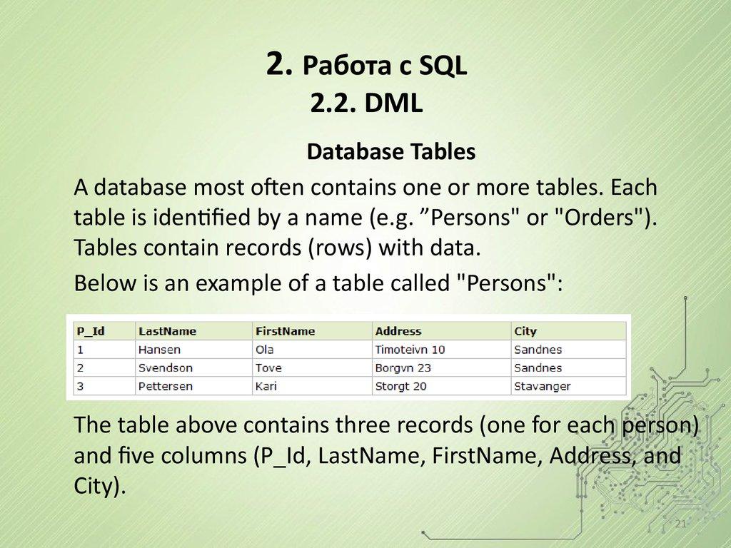 2. Работа с SQL 2.2. DML