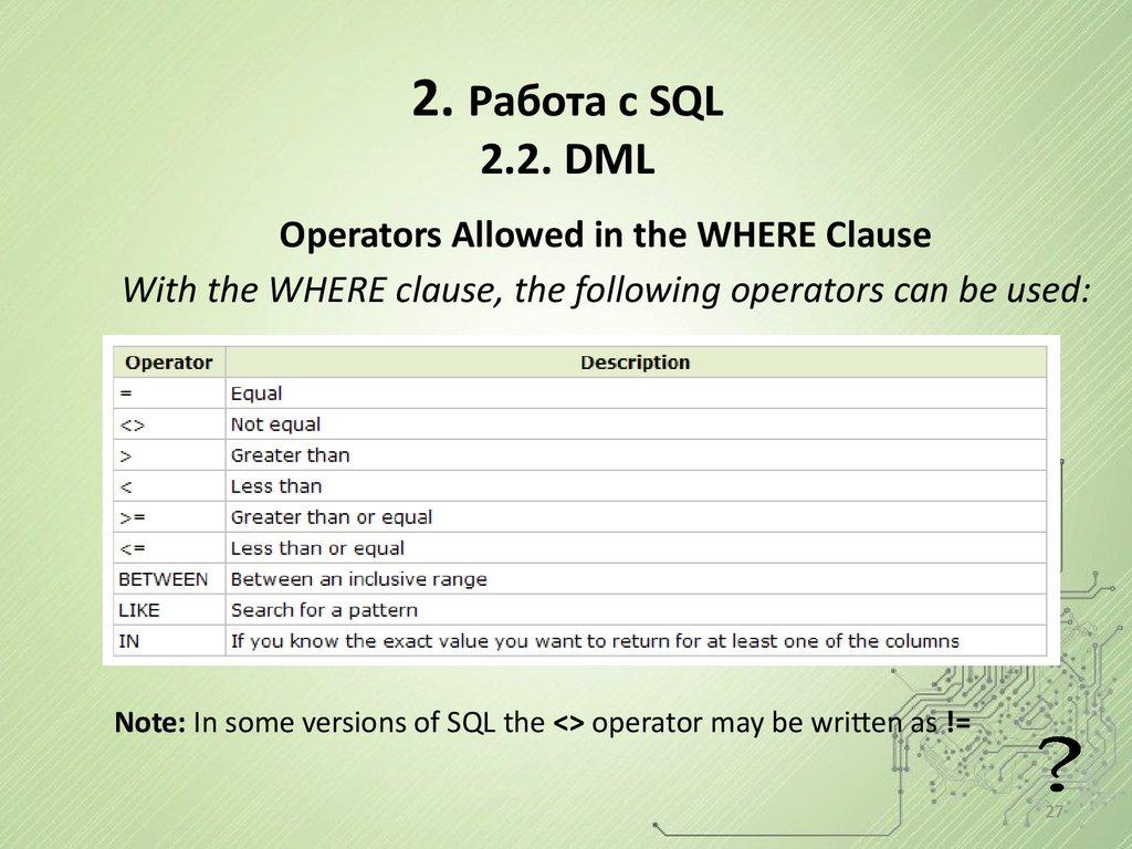 2. Работа с SQL 2.2. DML