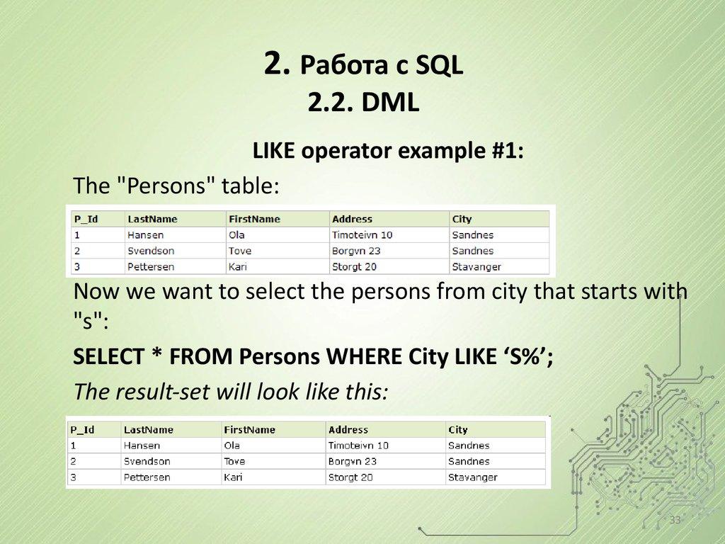 2. Работа с SQL 2.2. DML
