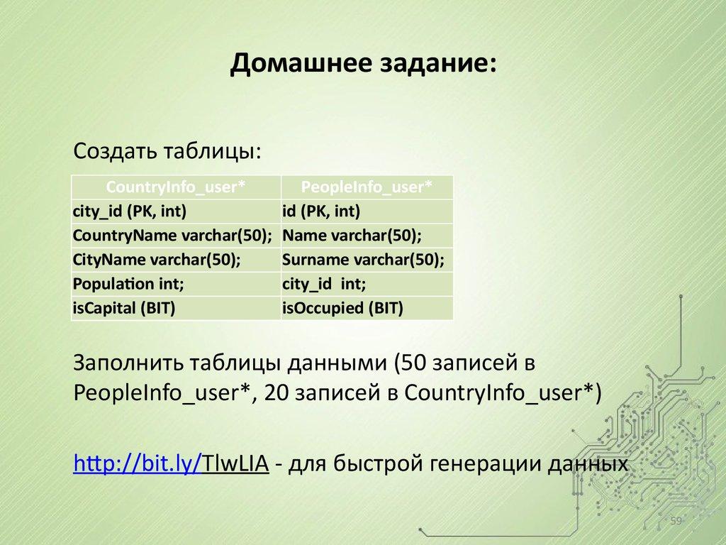 Домашнее задание: