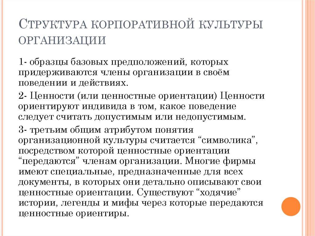 Структура корпоративной культуры организации