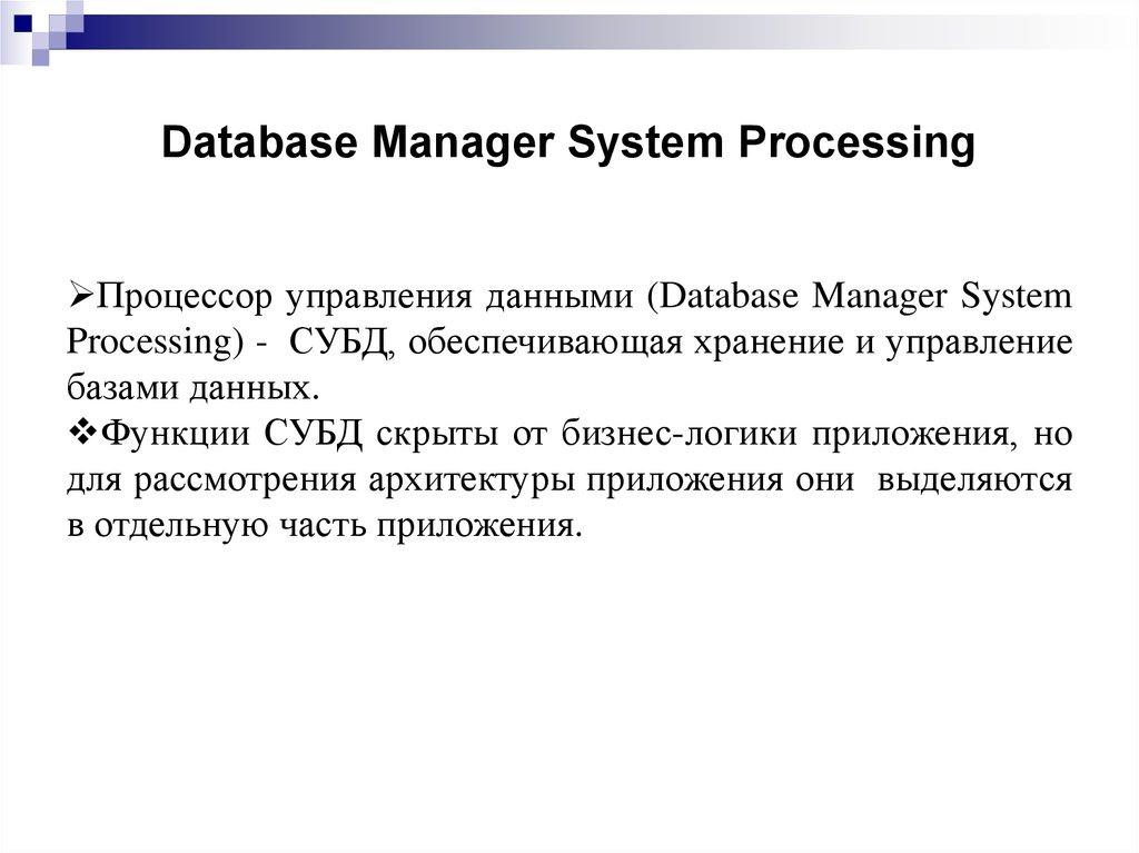 Database Manager System Processing