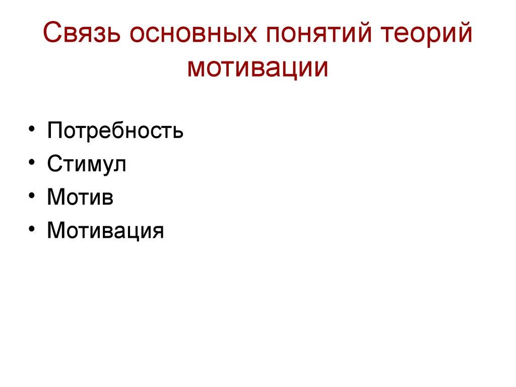 Связь основных понятий теорий мотивации