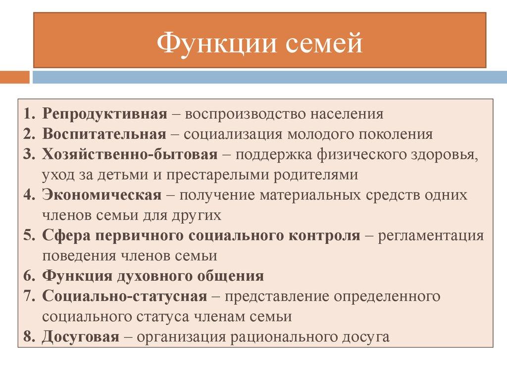 Функции семей