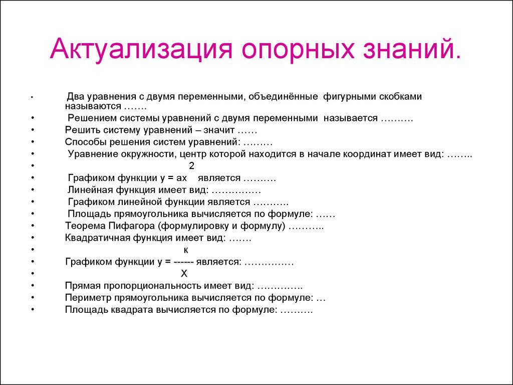 Актуализация опорных знаний.