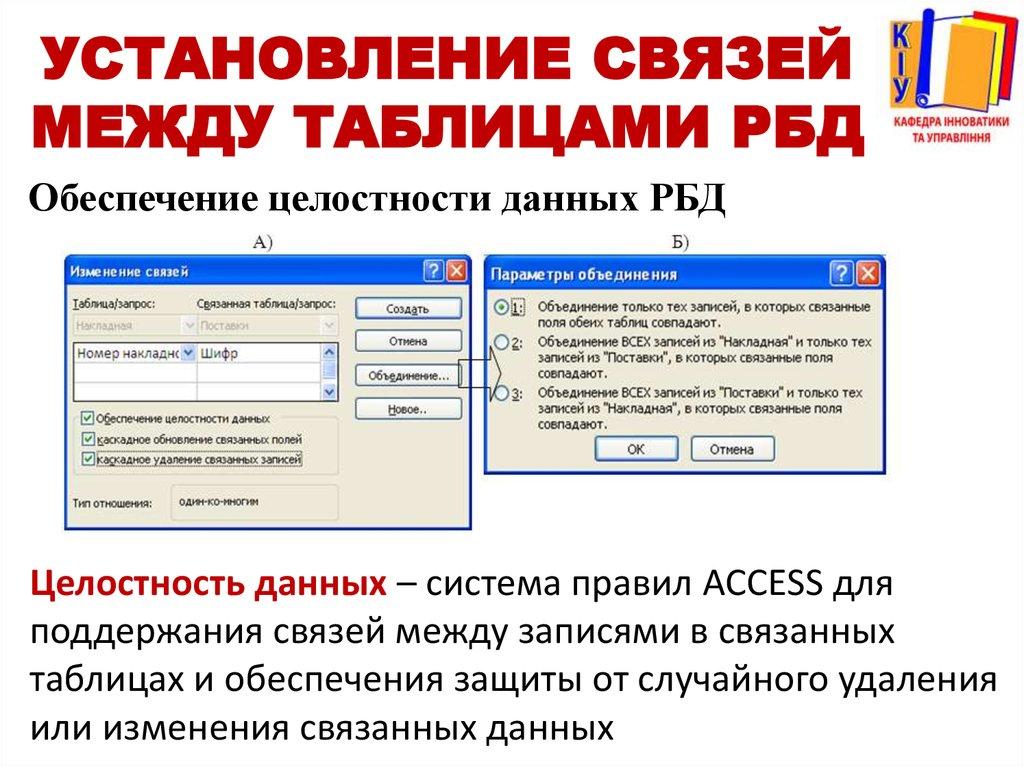 Установление связей между таблицами РБД