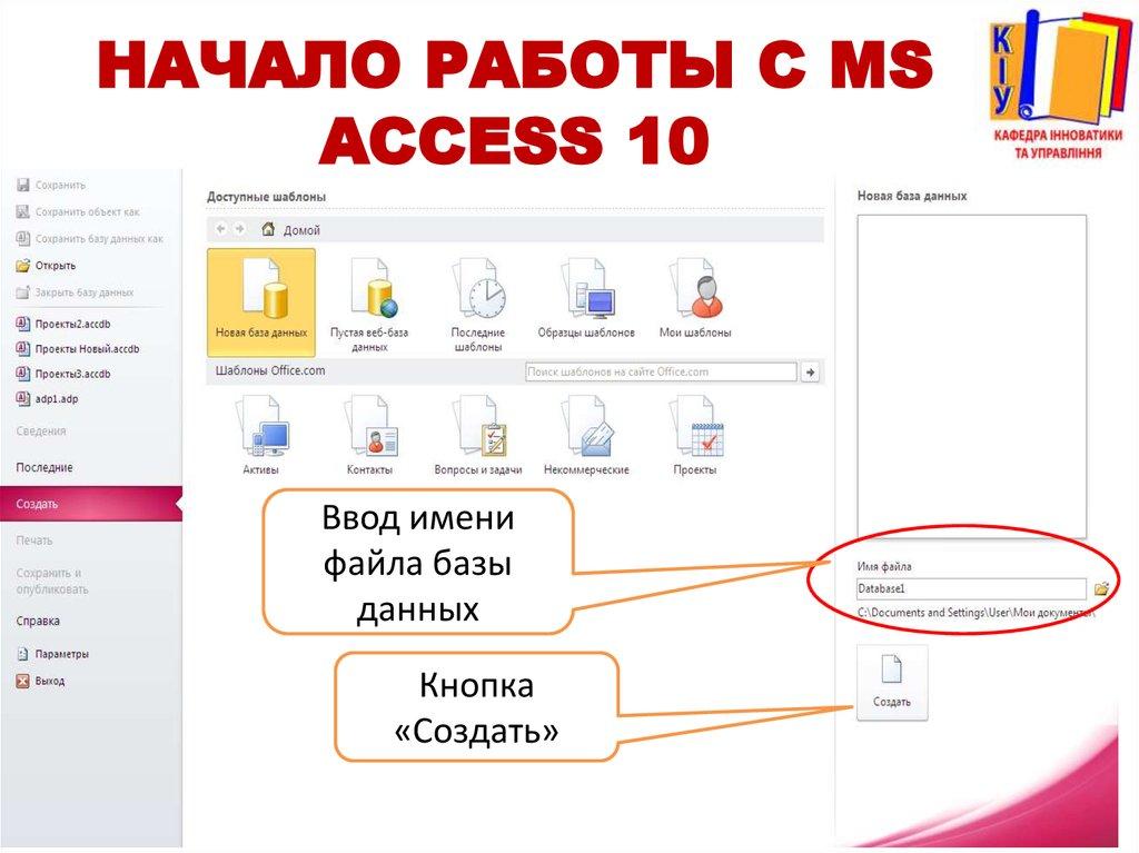 Начало работы с MS Access 10