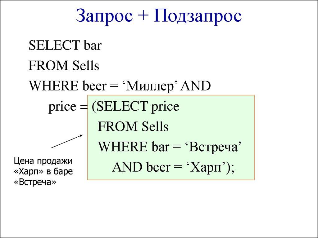 Запрос + Подзапрос