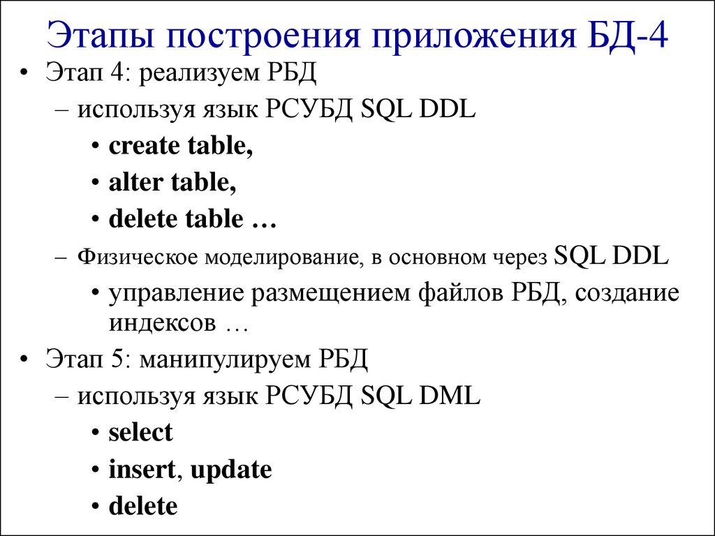 Этапы построения приложения БД-4