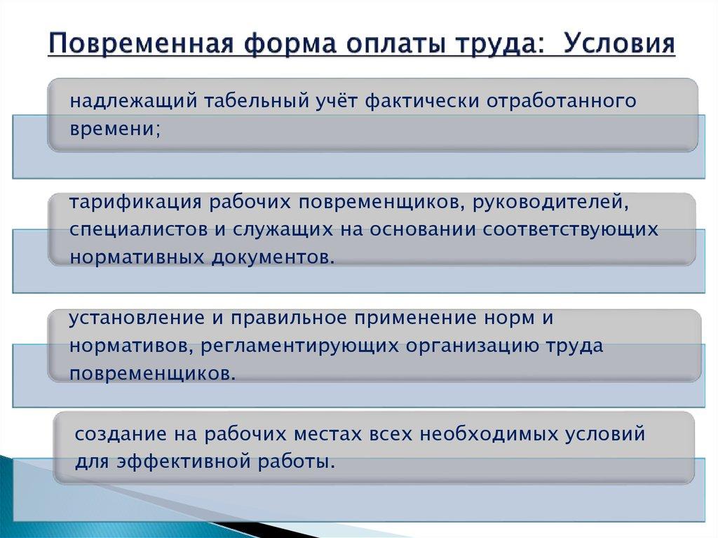 Повременная форма оплаты труда: Условия