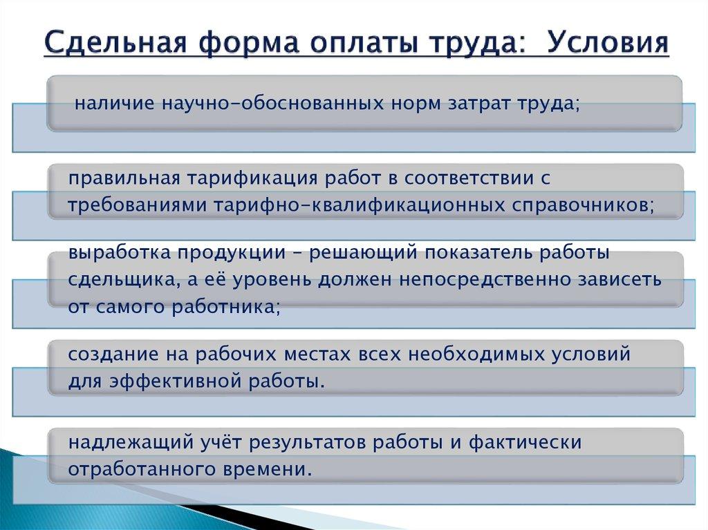 Сдельная форма оплаты труда: Условия