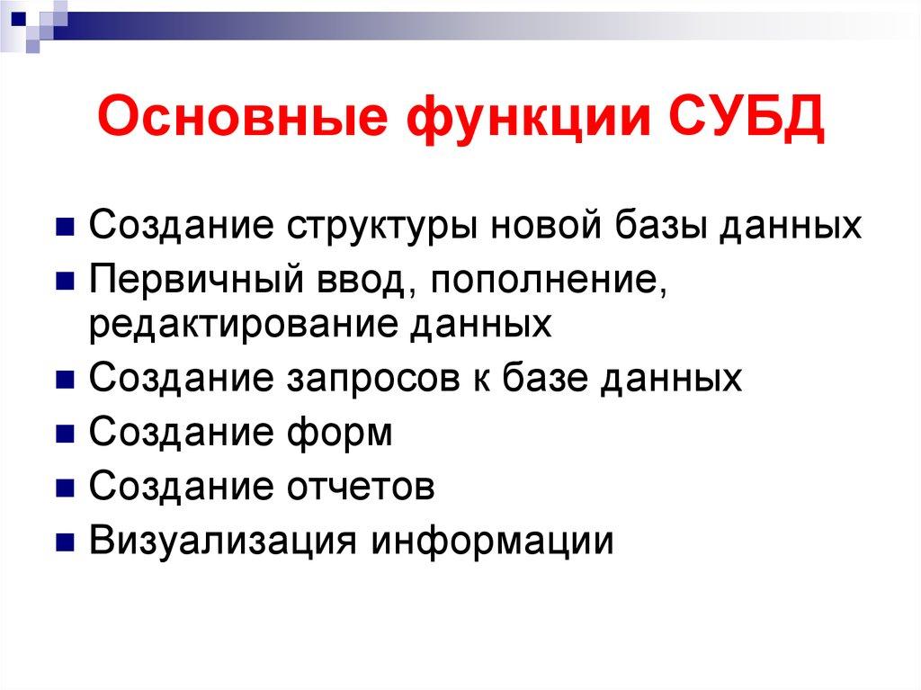 Основные функции СУБД